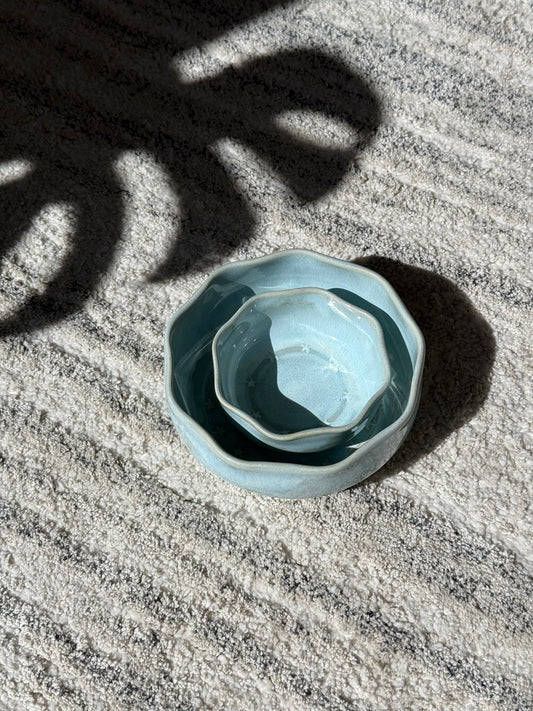 Blue Ceramic Starry Petal Bowl Set