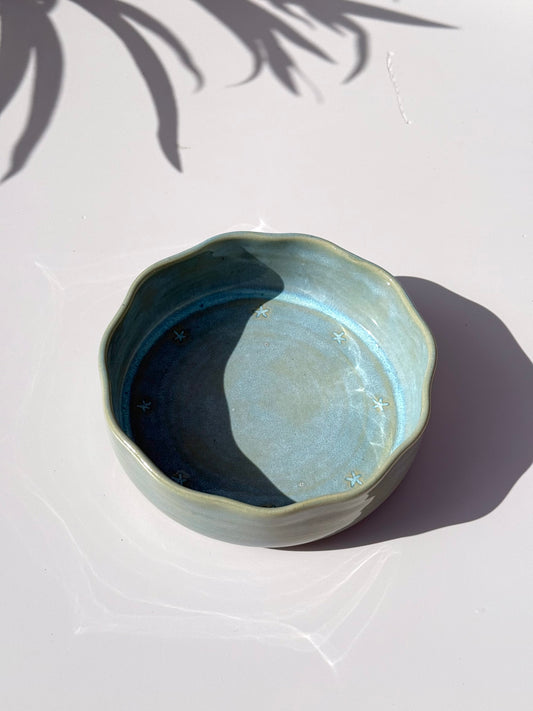 Medium Blue Ceramic Star Petal Bowl
