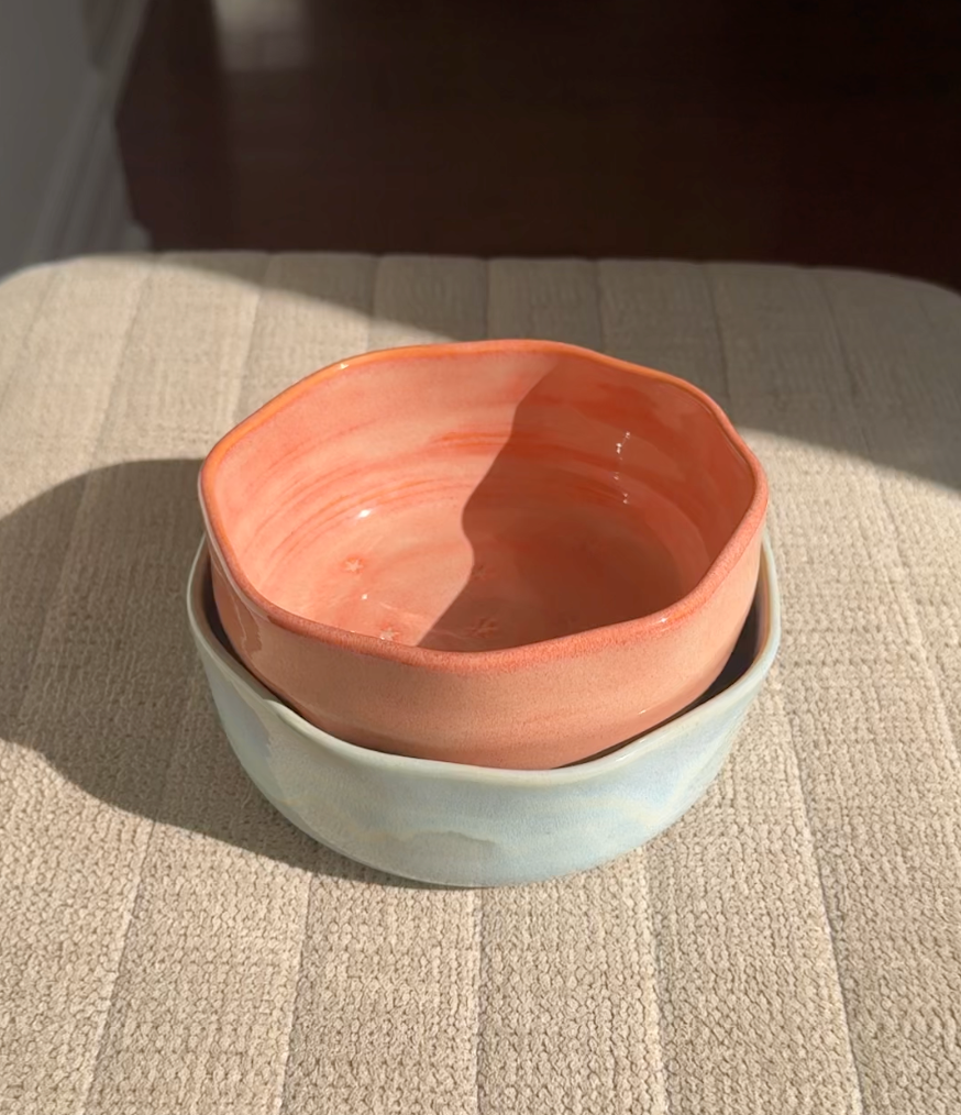 Peach & Blue Petal Bowl Set