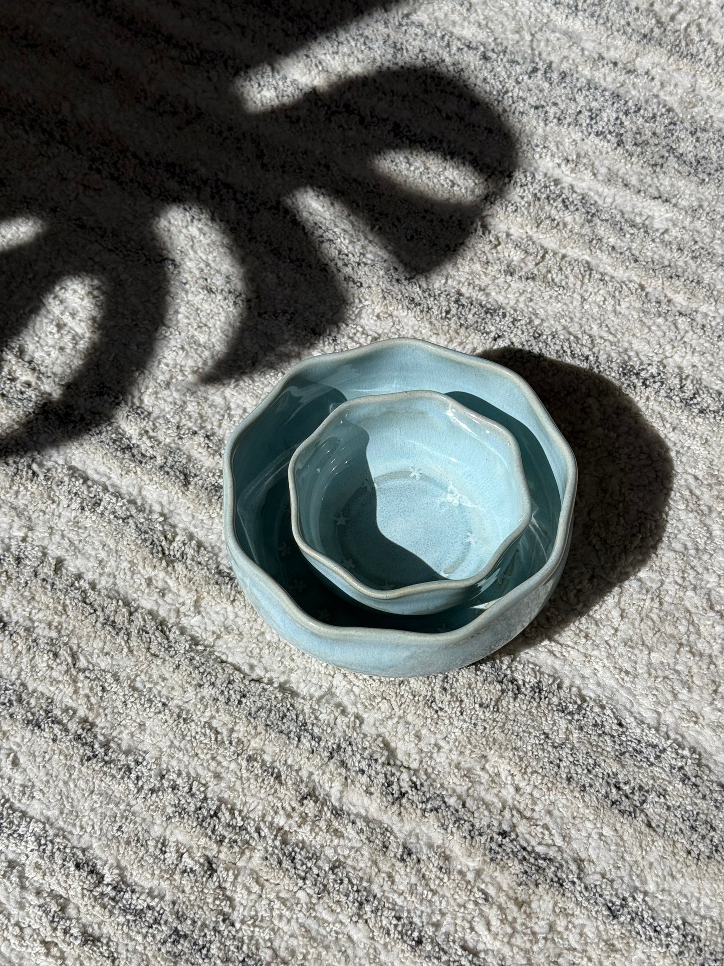 Blue Ceramic Starry Petal Bowl Set