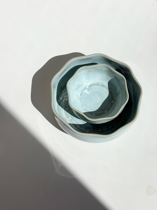 Blue Ceramic Starry Petal Bowl Set