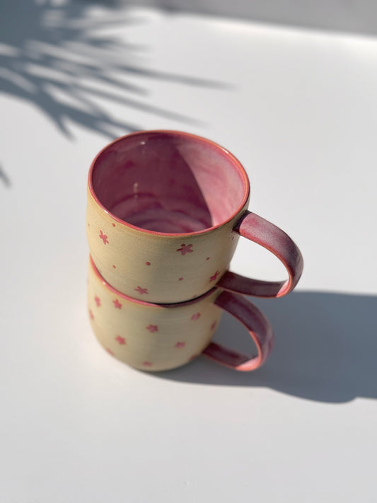 Pink Ceramic Star Mug Set