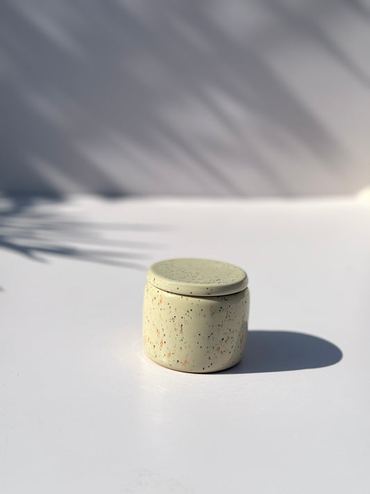 Small Beige Speckled Ceramic Lidded Jar