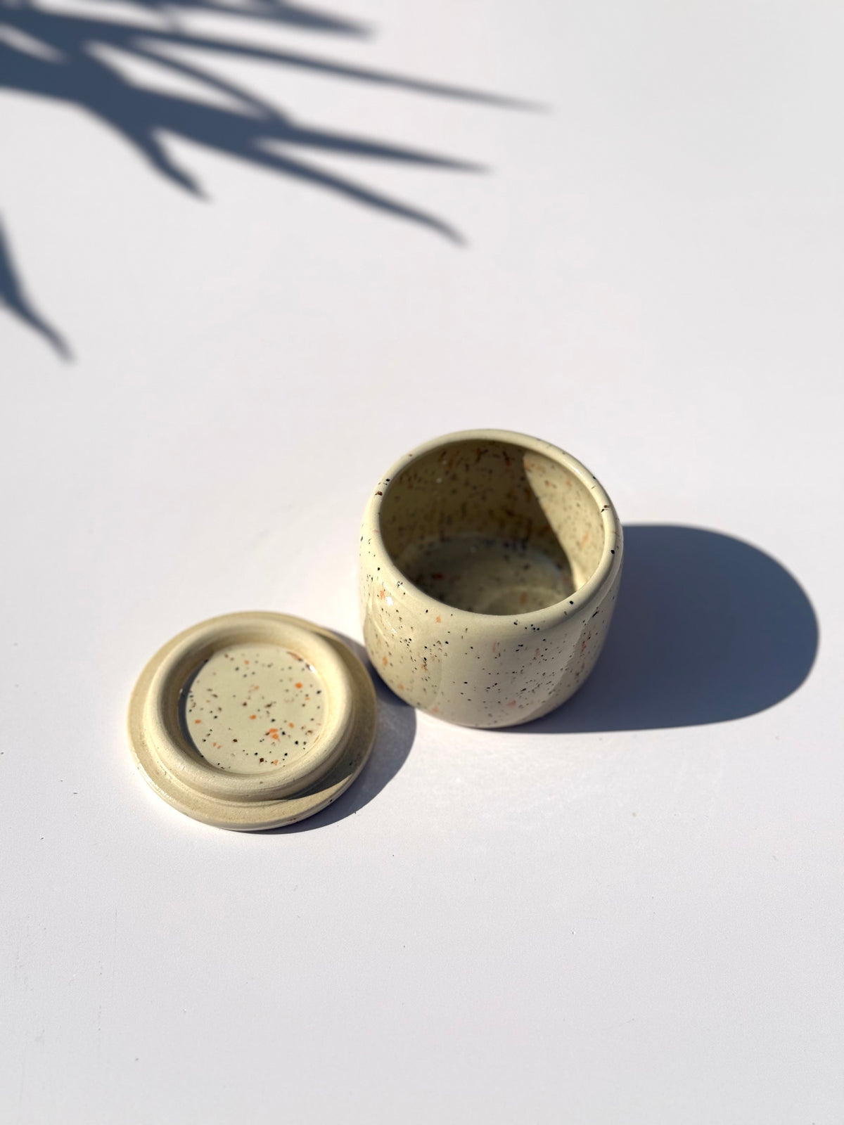 Small Beige Speckled Ceramic Lidded Jar