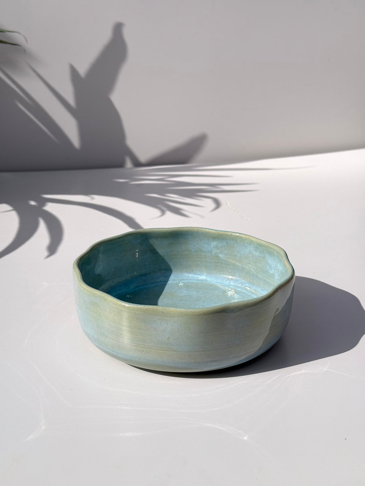 Medium Blue Ceramic Star Petal Bowl