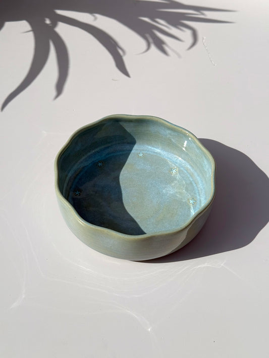 Medium Blue Ceramic Star Petal Bowl